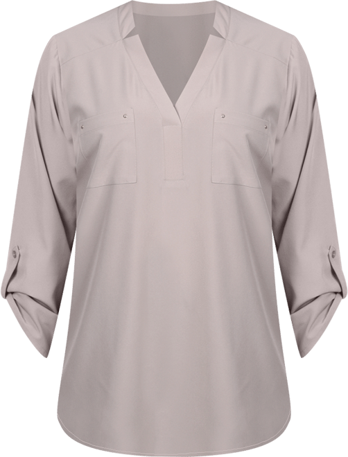 Women's Roll Tab Sleeve Blouse with Pockets