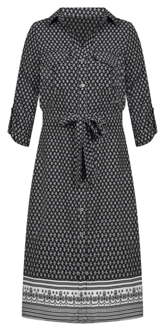 Women's 3/4 Roll Tab Sleeve Belted Shirtdress