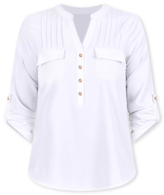 Women's Long Tab-Sleeve Blouse with Pockets