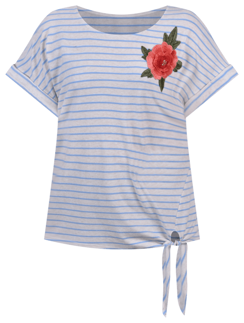 Women's Short Sleeve Embroidered Tie Front Top