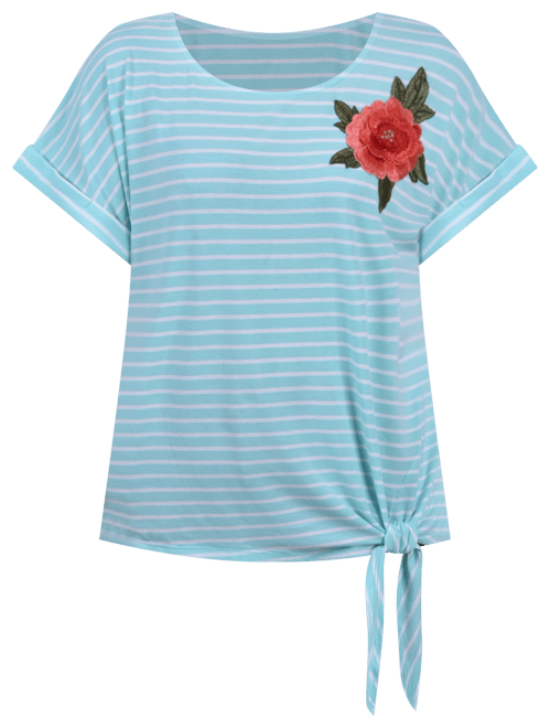 Women's Short Sleeve Embroidered Tie Front Top