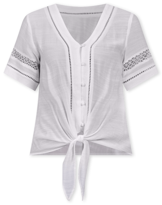 Women's Short Sleeve Crochet Trim Blouse