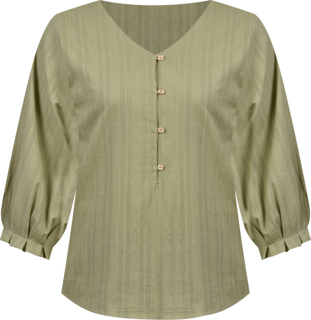 Women's 3/4 Sleeve Button Placket Jacquard Blouse
