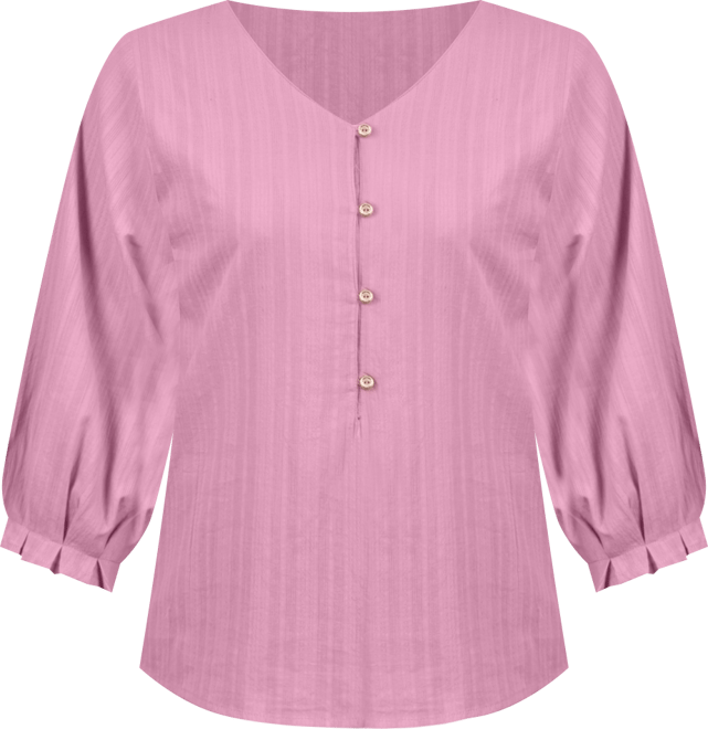 Women's 3/4 Sleeve Button Placket Jacquard Blouse