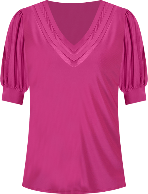 Women's Short Puff Sleeve V-neck Top