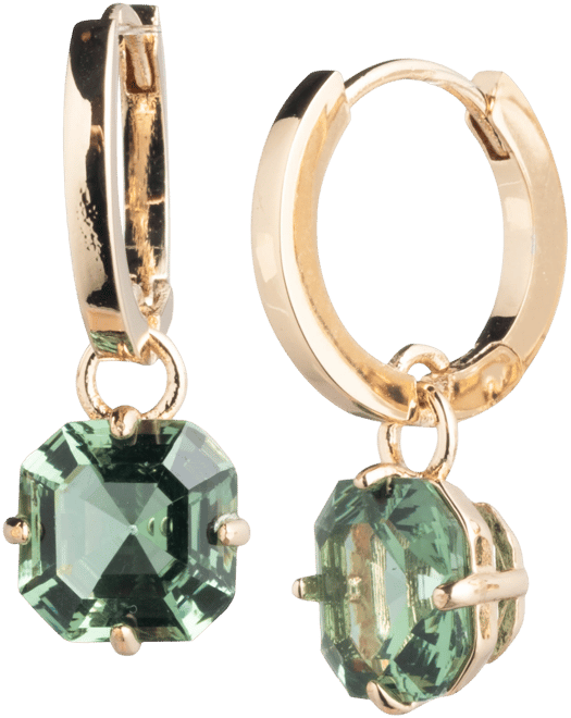 Gold-Tone Cushion-Cut Stone Charm Huggie Hoop Earrings