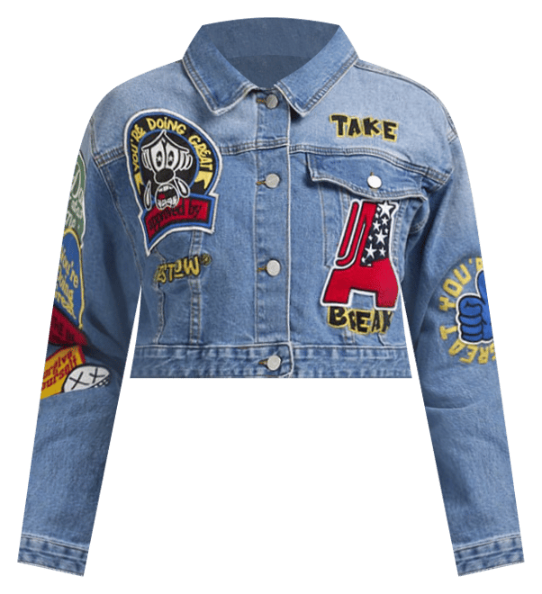 Shop First Row Denim Varsity Crop Jacket FRLJ2061CRS blue