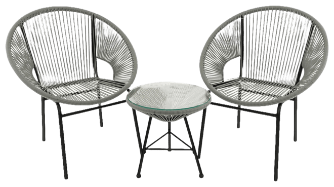 3 Pieces Patio Acapulco Furniture Bistro Set with Glass Table