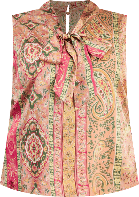 Plus Size Printed Sleeveless Bow Blouse