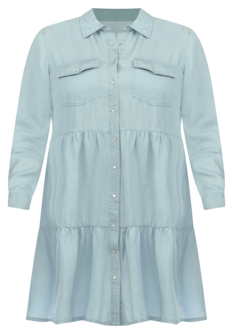 Plus Size Long Sleeve Tiered Midi Shirt Dress