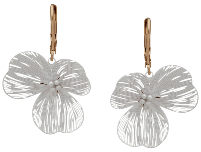 Gold-Tone Open Flower Leverback Drop Earrings
