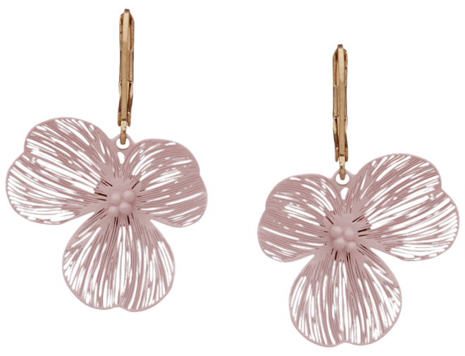 Gold-Tone Open Flower Leverback Drop Earrings