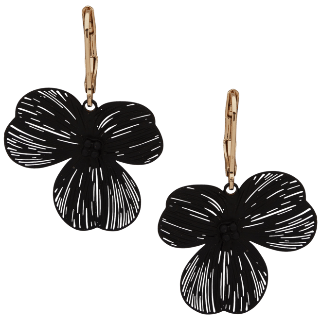 Gold-Tone Open Flower Leverback Drop Earrings