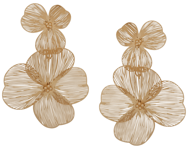 Gold-Tone Openwork Flower Double Drop Earrings