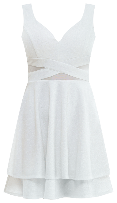 Juniors' Illusion-Waist Glitter A-Line Dress