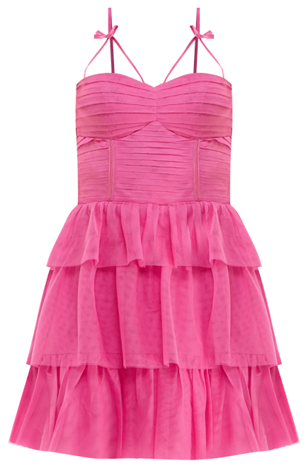 Juniors' Straight-Neck Sleeveless Tiered Mesh Dress