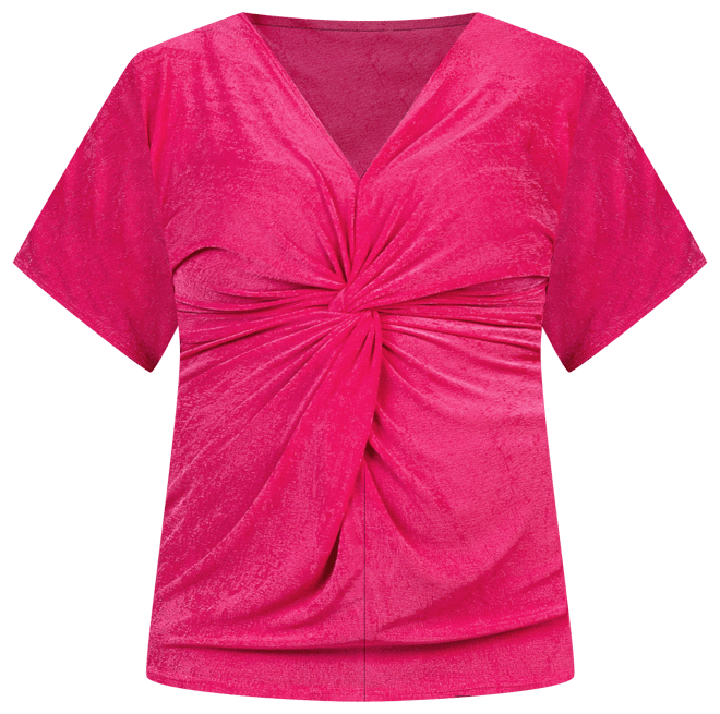 Plus Size V Neck Knot Front Kimono Sleeve Top