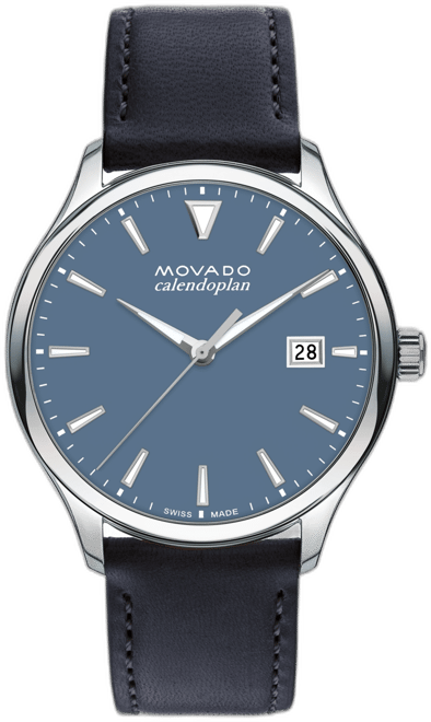 Men's Swiss Calendoplan Blue Leather Strap Watch 40mm