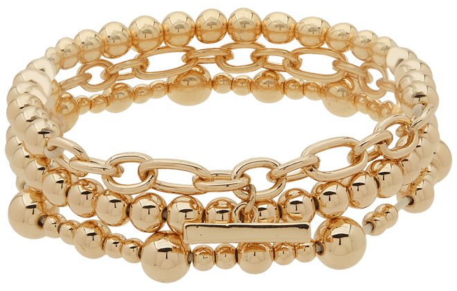 Gold-Tone Beaded Multi-Row Stretch Bracelet