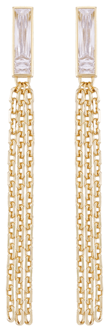 Gold-Tone Glass Stone Baguette Fringe Drop Earrings