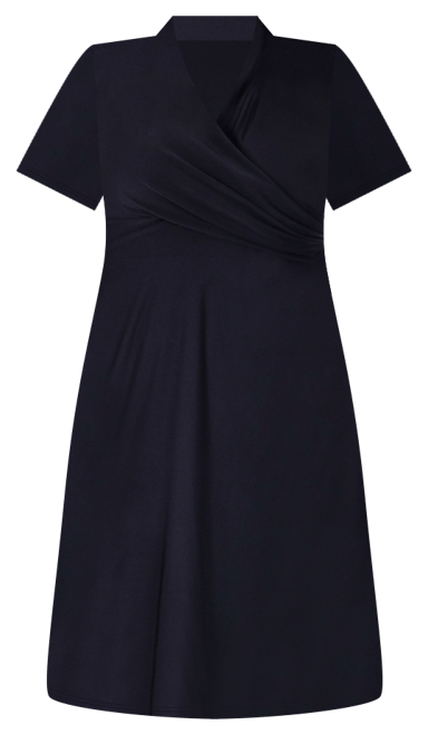 Short Sleeve Knee Length V Neck Rouched Wrap Dress