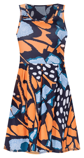 Print Sleeveless Pleated Knee Length Pocket Dress
