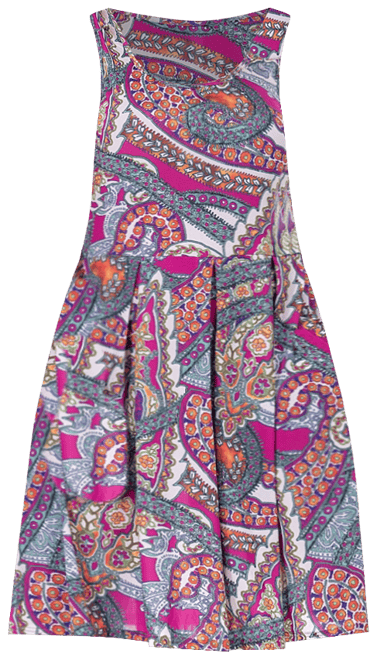 Print Sleeveless Pleated Knee Length Pocket Dress