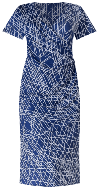 Print Knee Length Short Sleeve Faux Wrap Dress