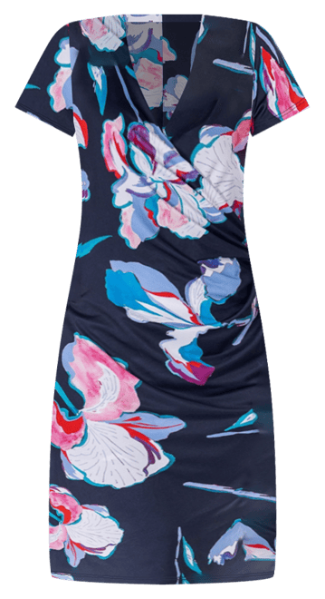 Print Knee Length Short Sleeve Faux Wrap Dress