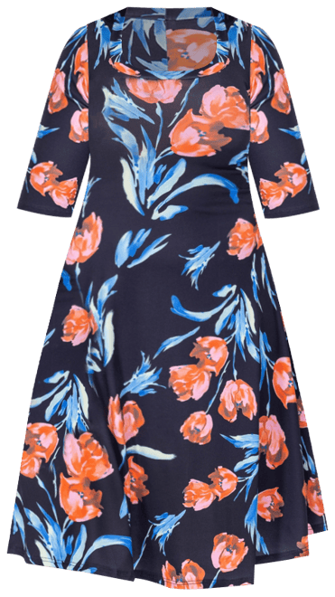 Print Knee Length Elbow Sleeve Dress