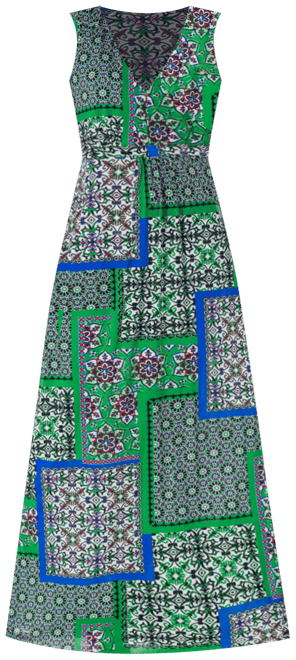 Green V Neck Empire Waist Sleeveless Maxi Dress