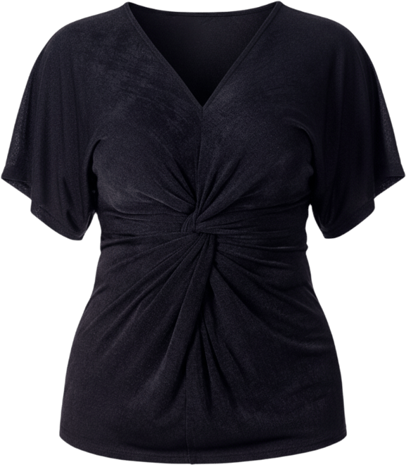 V Neck Knot Front Kimono Sleeve Top