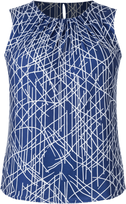 Print Pleated Crew Neckline Back Closure Sleeveless Top