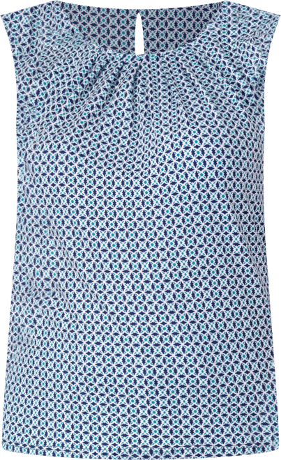 Print Pleated Crew Neckline Back Closure Sleeveless Top