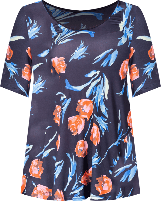 Print Elbow Sleeve Casual Tunic Top