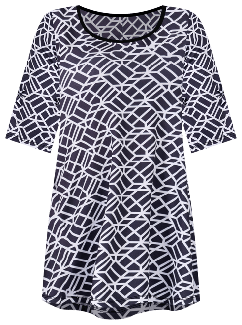 Print Elbow Sleeve Casual Tunic Top