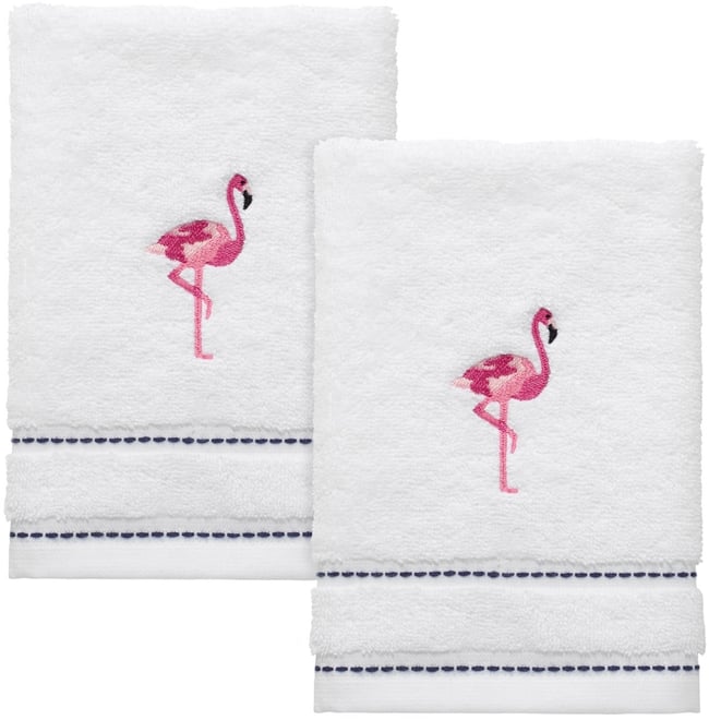 Flamingo Ticking Stripe 2-Pc. Fingertip Towel Set, 11" x 18"