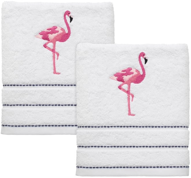 Flamingo Ticking Stripe 2-Pc. Hand Towel Set, 16" x 28"