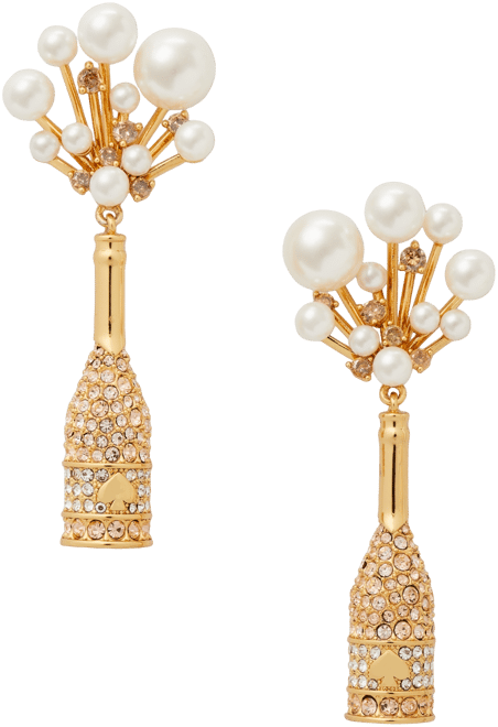 Gold-Tone Crystal & Imitation Pearl Champagne Statement Earrings