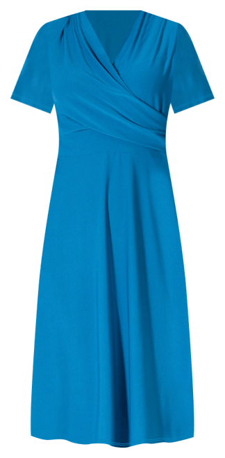 Short Sleeve Knee Length V Neck Rouched Wrap Dress