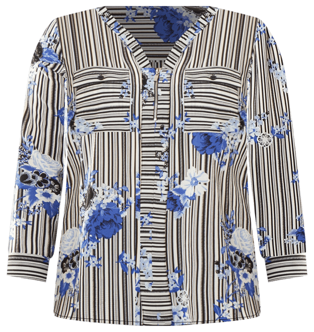 Plus Size Half-Zip Striped Shirt