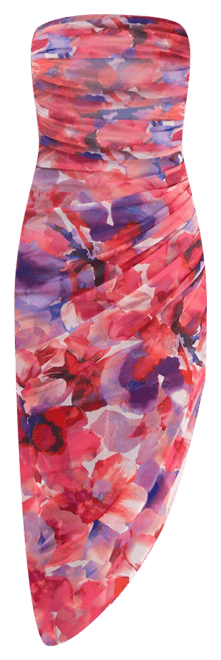 Juniors' Strapless Ruched Mesh Bodycon Midi Dress