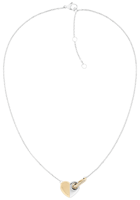 Two-Tone Stainless Steel Pave Ring & Heart Pendant Necklace, 16" + 2" extender