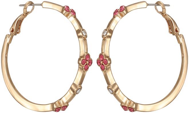 Gold-Tone Glass Stone Hoop Earrings