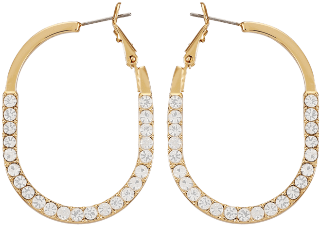 Gold-Tone Glass Stone Oval Hoop Earrings