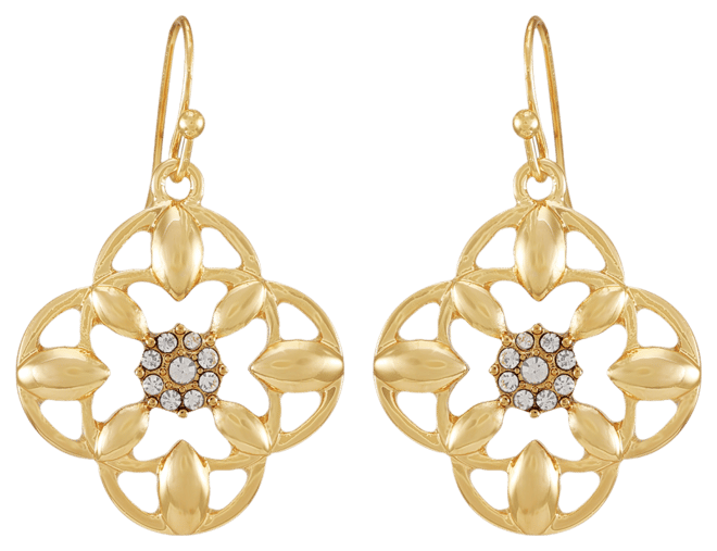 Gold-Tone Glass Stone Drop Earrings