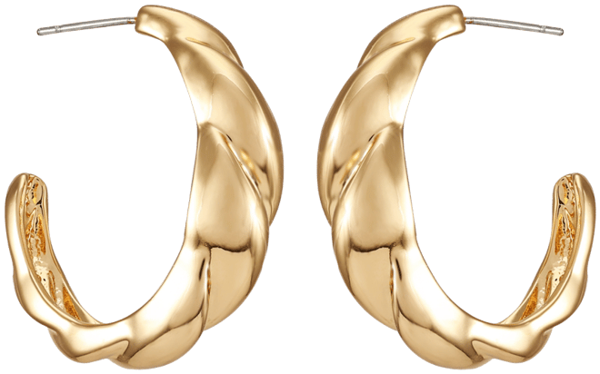 Gold-Tone Open C Textured Hoop Earrings