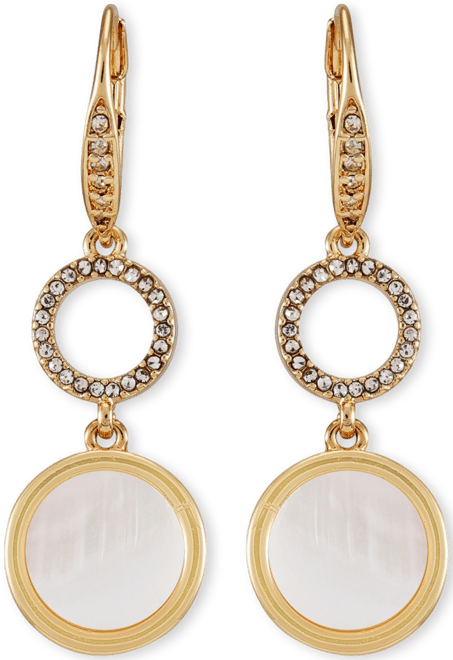 Gold-Tone Circle Coin Leverback Drop Earrings