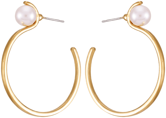 Gold-Tone Imitation Pearl Open Hoop Earrings