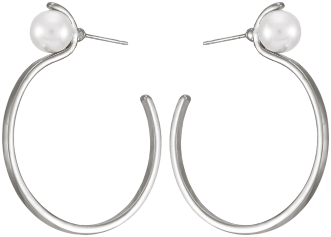 Silver-Tone Imitation Pearl Open C Hoop Earrings